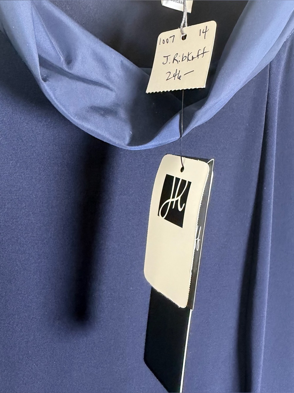 Joseph Ribkoff Women’s Navy Mixed Media Taffeta Bubble Hem Dress Sz 14 $240 NWT - Picture 7 of 11